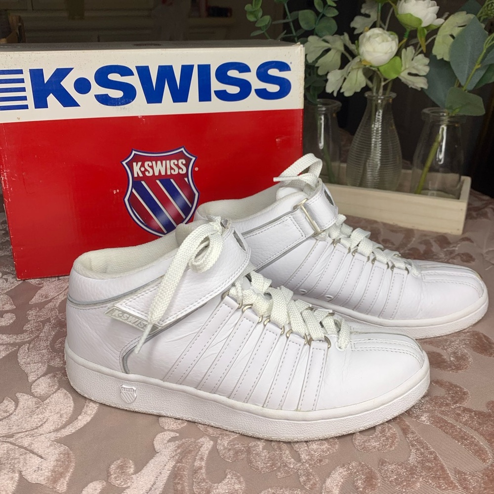 K-Swiss Classis Mid Strap Sz 6 Youth White/Platinum 8579147 Grade School Sneaker